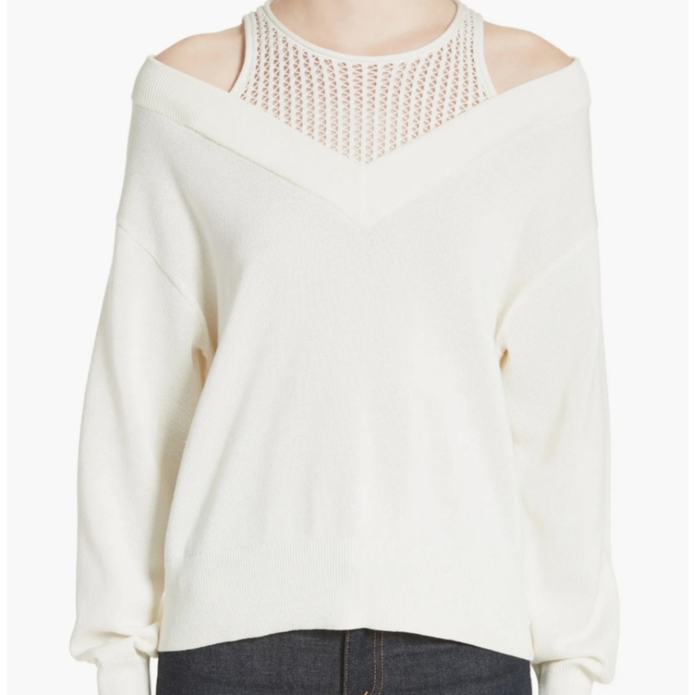 T by Alexander Wang Cotton Blend Sweater with Inner Tank Small White Cream
